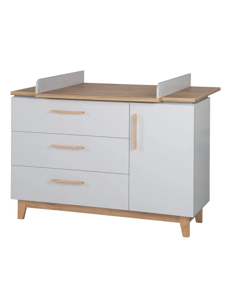 ROBA Commode à Langer "Caro" – avec Plan Amovible – 3 Tiroirs + 1 Porte – Gris clair/ Chêne doré Gris clair