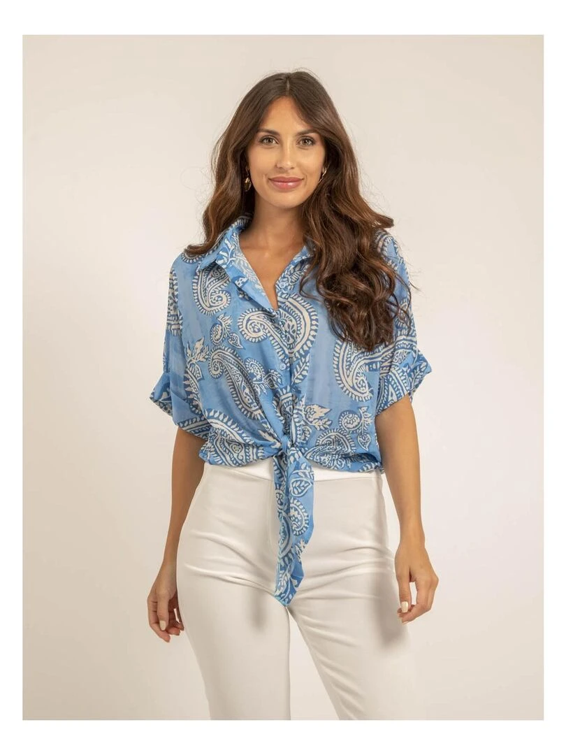 Chemise manches courtes motifs OPILINA Bleu