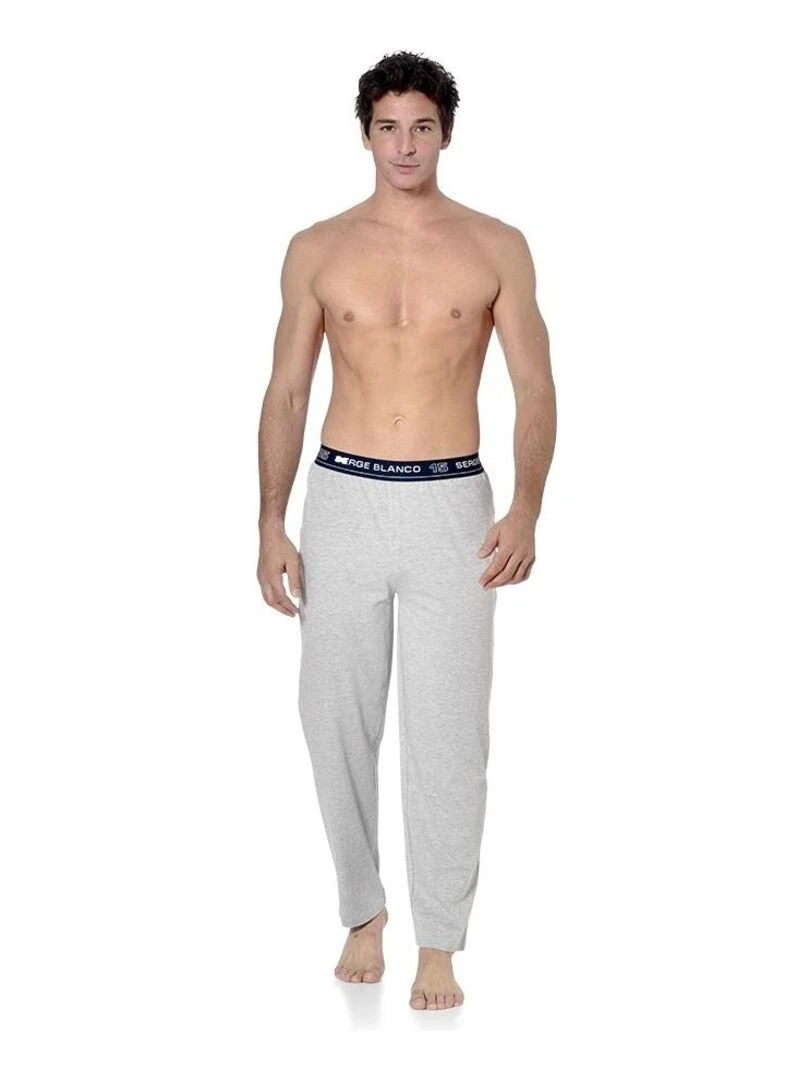 Ensemble pyjama long homme t shirt col tunisien Serge Blanco   Gris