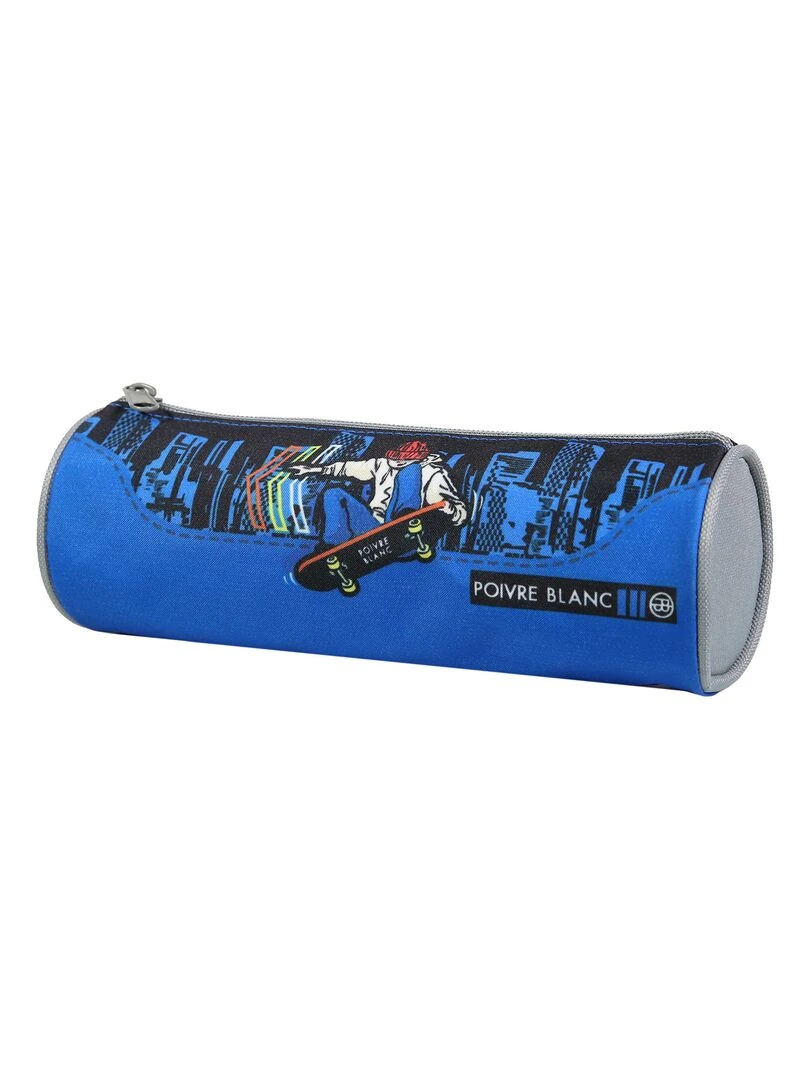 BAGTROTTER Trousse scolaire ronde Poivre Blanc Bleu Skate Bleu