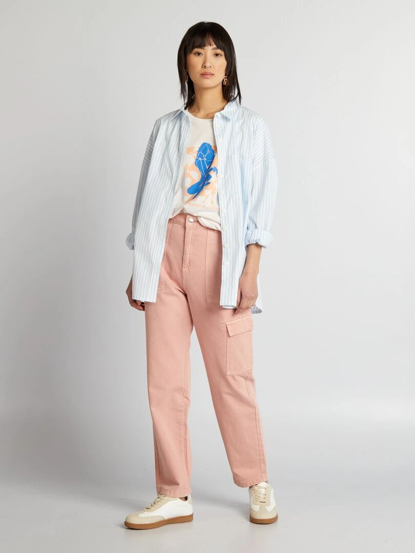 T shirt en coton avec imprimé Rose pâle 'femme'