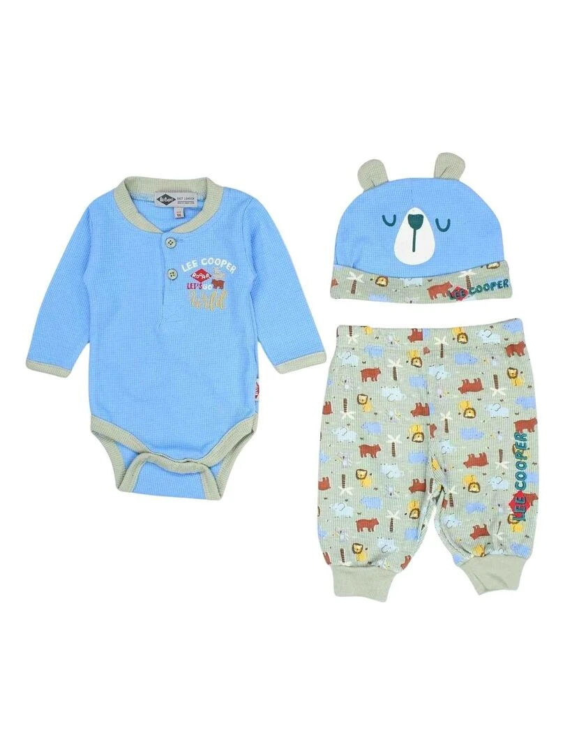 Lee Cooper   Ensemble ​​Body pantalon bonnet bébé garçon Imprimé Logo   Bleu