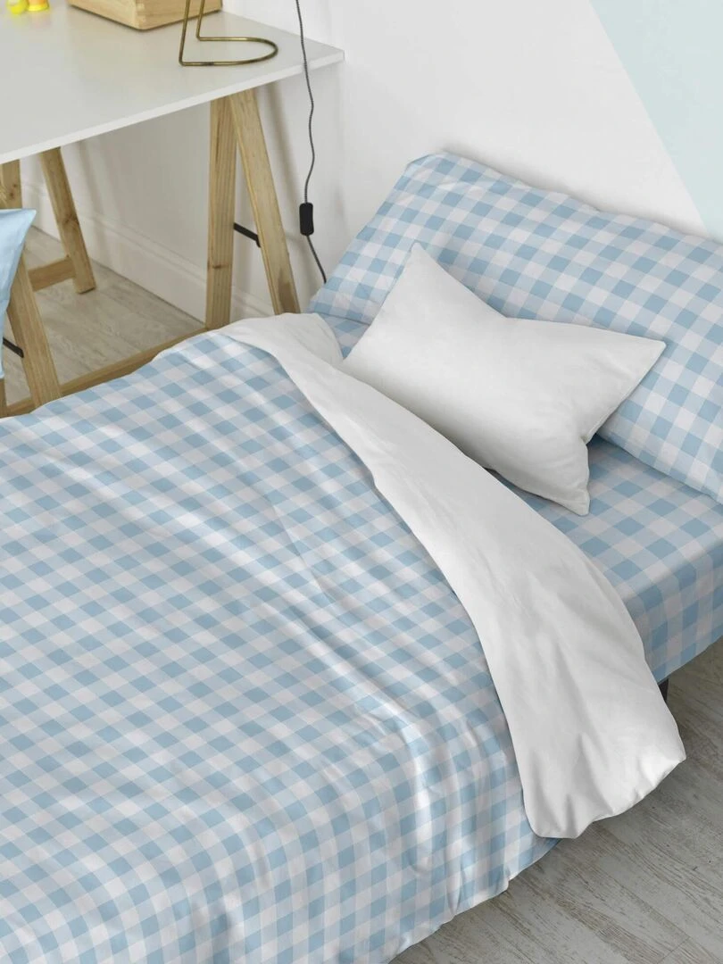 Parure housse de couette 2 pièces Vichy "Happyfriday" Bleu