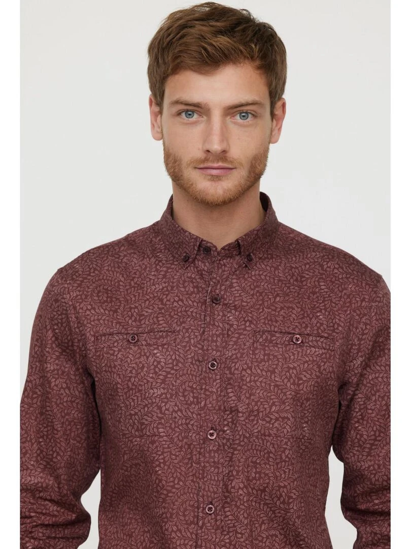 Lee Cooper   Chemise manches longues coton slim DIMITRI   Rouge brique