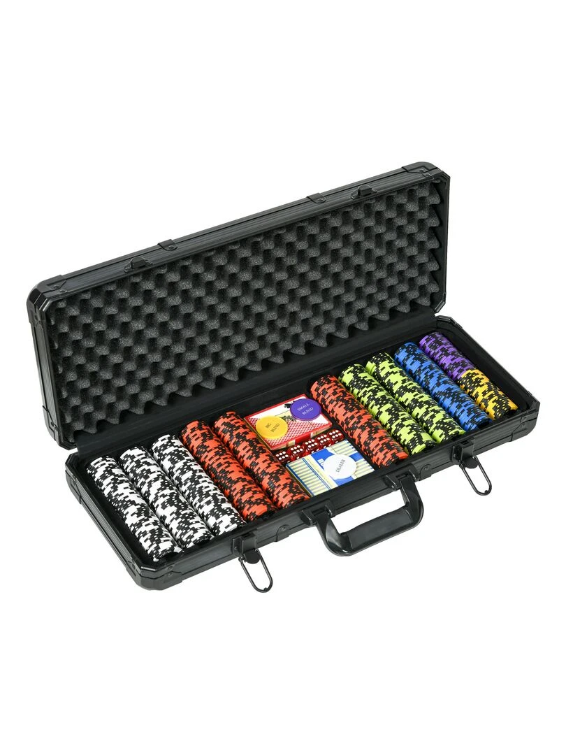 Mallette pro de poker coffret pro poker 500 jetons 2 jeux cartes 5 dés 3 boutons aluminium noir N/A