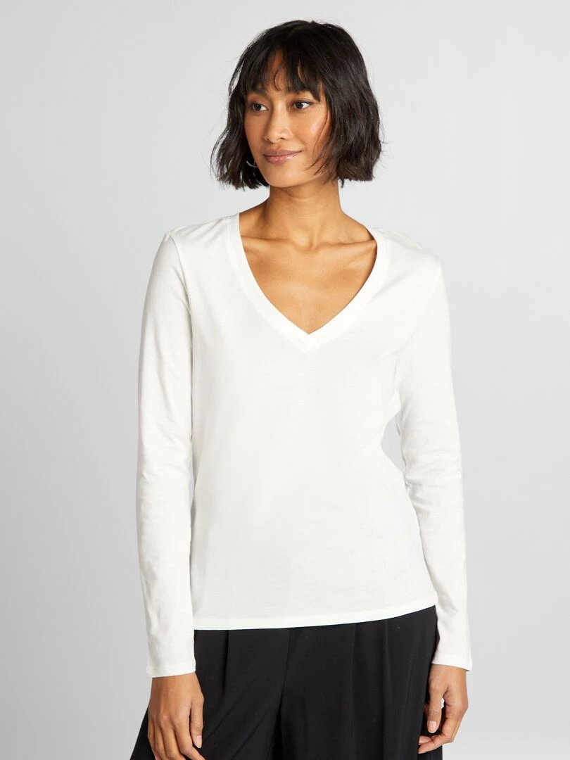 T shirt col V   blanc