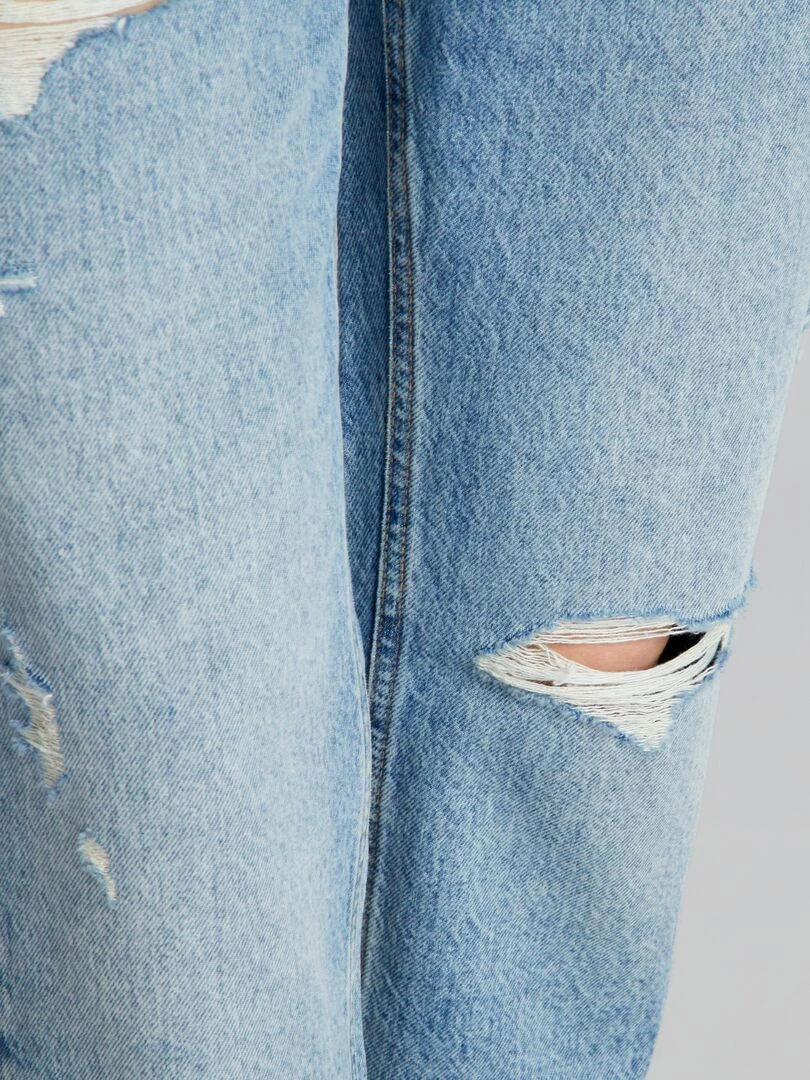 Pantalon denim straight à trous   Bleu