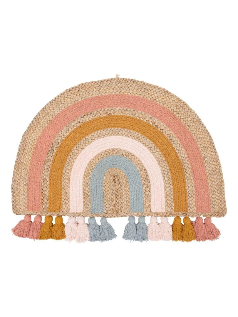 Future Home Tapis enfant arc en ciel en jute et coton avec pompons multico Multicolore