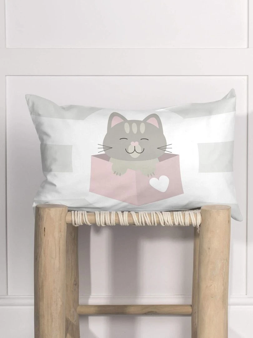 Housse de coussin Kitty "Happyfriday"   Blanc