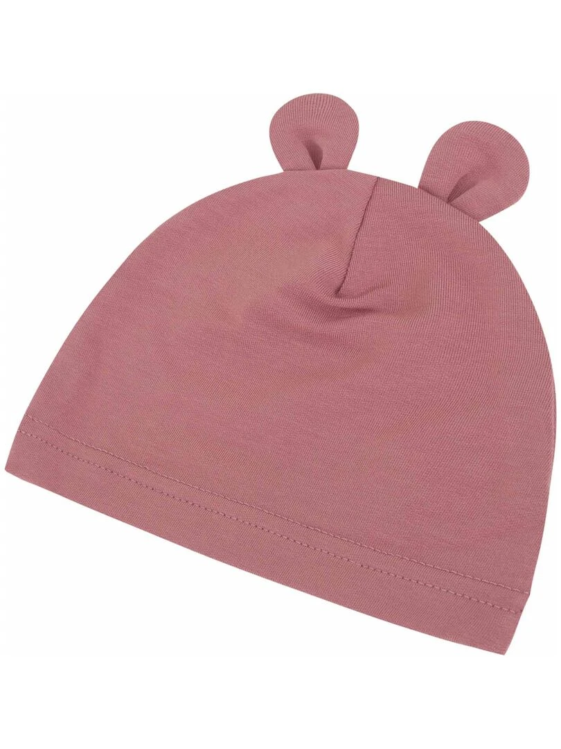 Bonnet ourson bébé en bambou Uni Vieux rose