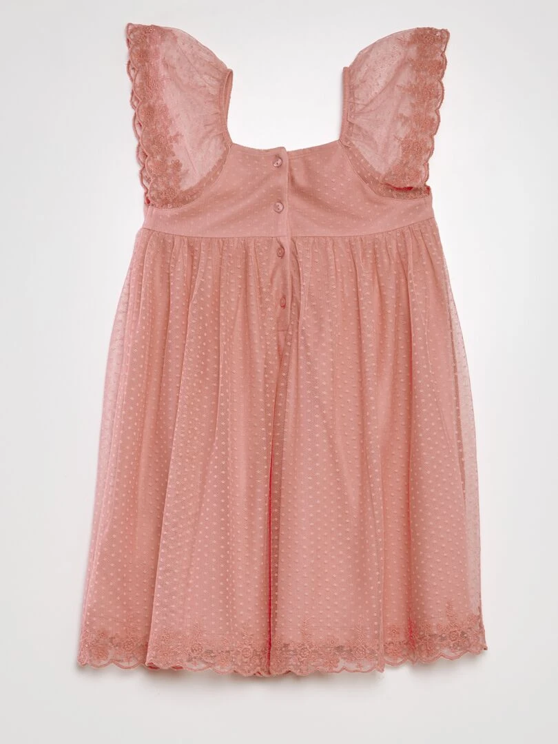 Robe trapèze en tulle plumetis Rose clair