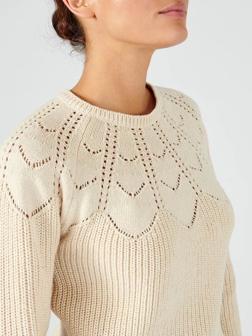 Pull détails ajourés Damart Beige clair