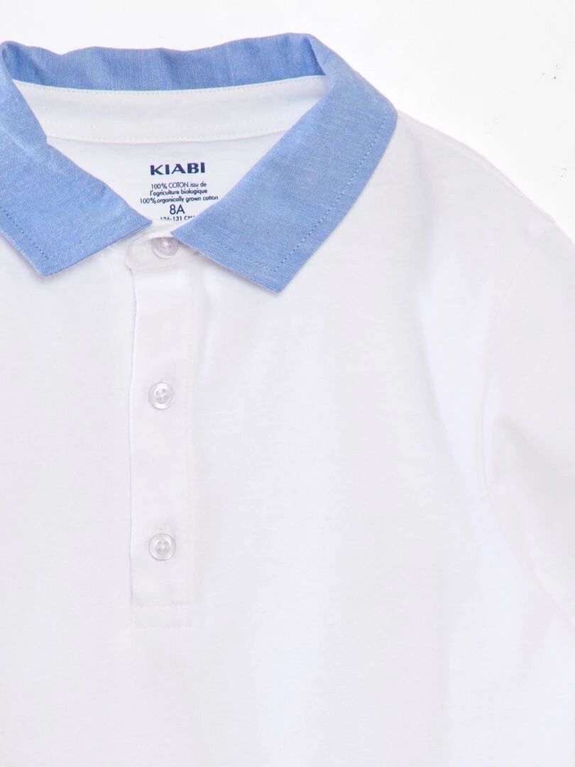 Polo en coton avec col contrastant   blanc