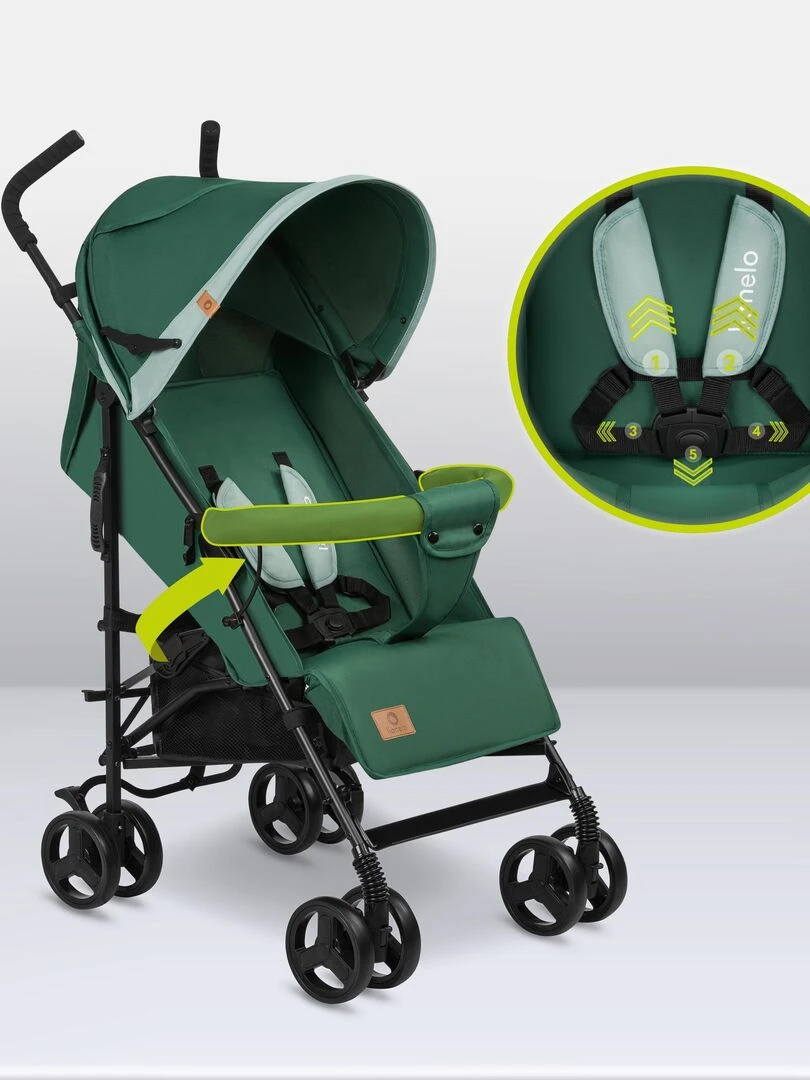 LIONELO Elia Poussette bébé canne compacte De 6 à 36 mois Accessoires inclus Vert Vert