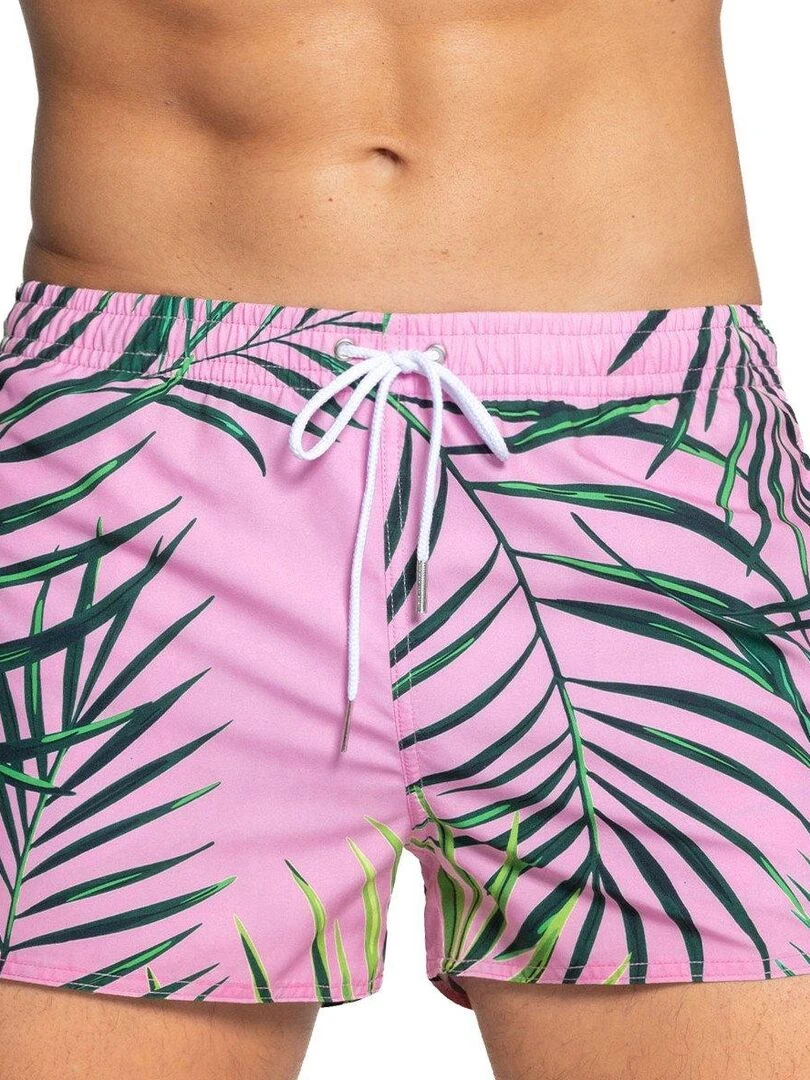 Short de bain court imprimé feuilles Tobago Rose