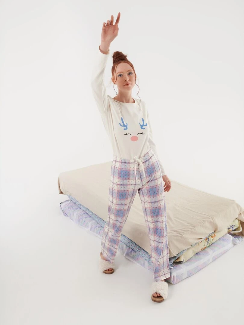 Pyjama pantalon top manches longues Holiday   Ecru