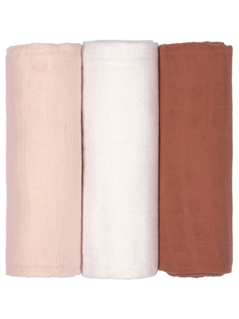Lot de 3 langes en mousseline Rose poudré Rose