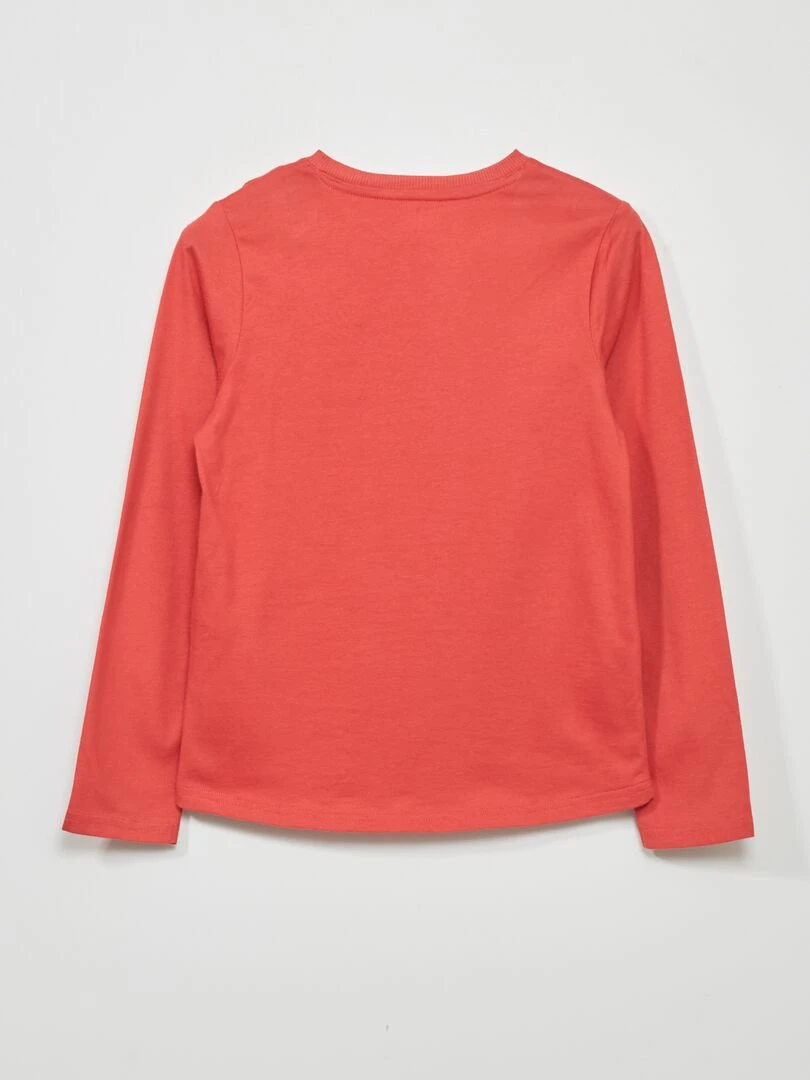 T shirt col tunisien à manches longues   Rouge