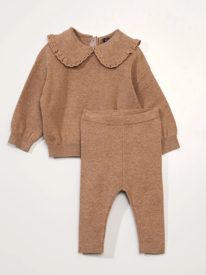 Ensemble pull + legging côtelé beige