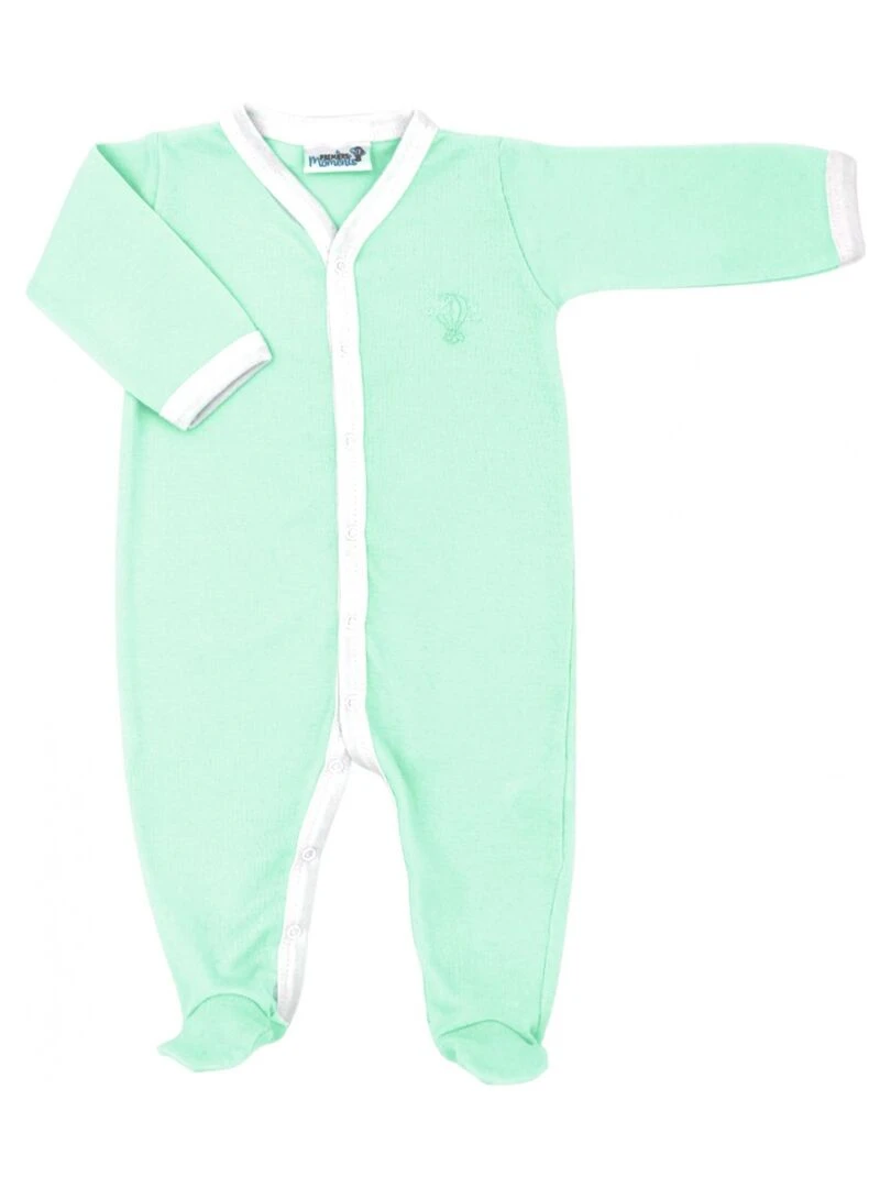 Pyjama été léger 100% coton biologique 1 à 6 mois Vert d'eau