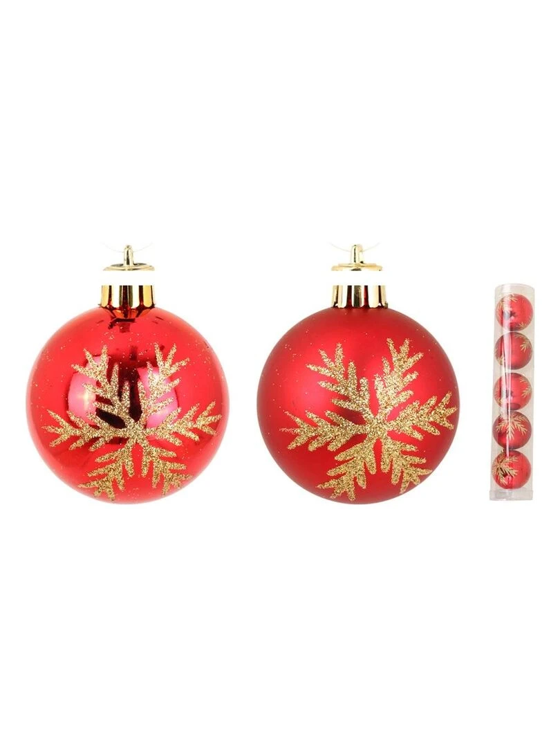 kit 5 boules rouge flocon Rouge