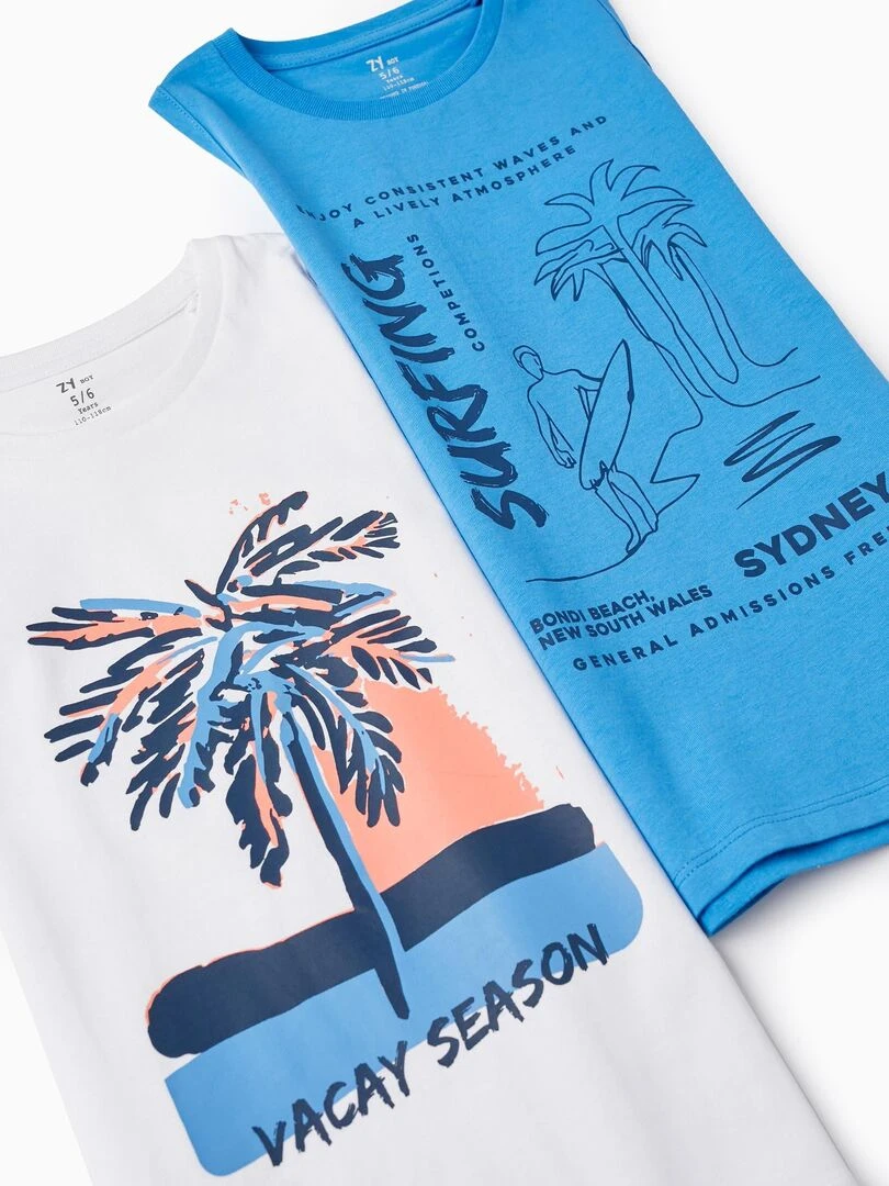 2 Débardeurs En Coton Pour Garçon 'Vacay' manches courtes   Blanc