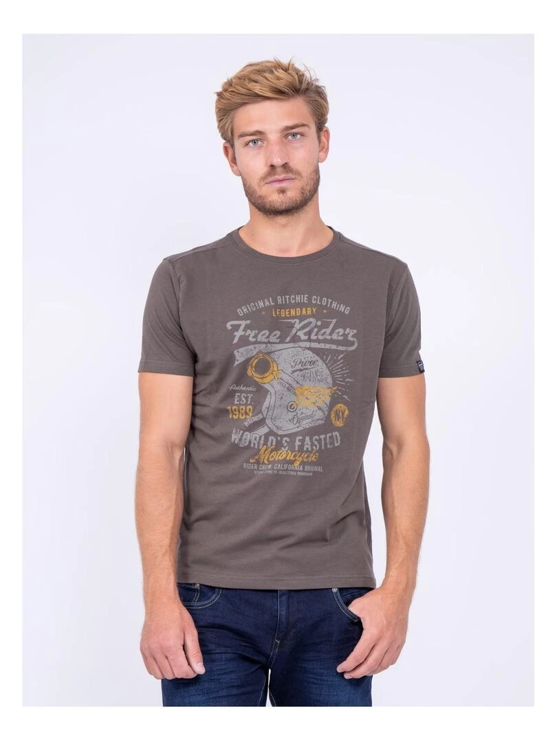 T shirt col rond pur coton JORDY Kaki