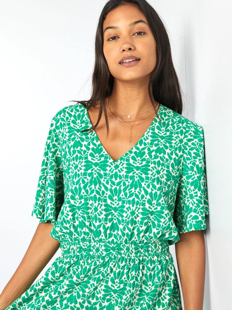 Robe courte imprimée à volant   Vert
