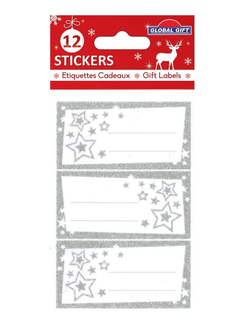 12 étiquettes adhésives de Noël Étoiles argentées à paillettes N/A