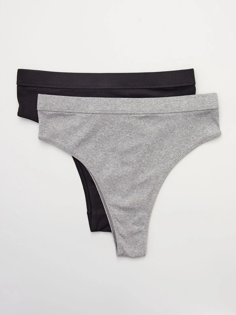 Lot de 2 tangas coton fines côtes gris chiné/noir