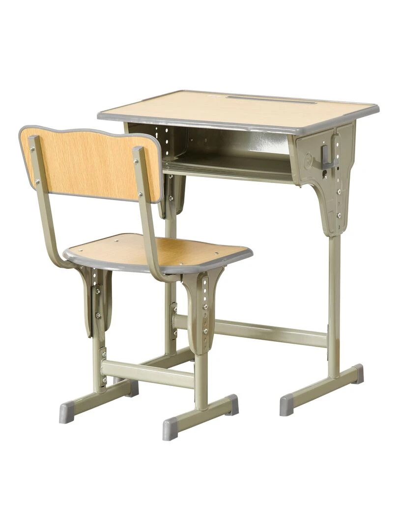 Bureau enfant Vintage style pupitre d'écolier kaki bois clair Vert