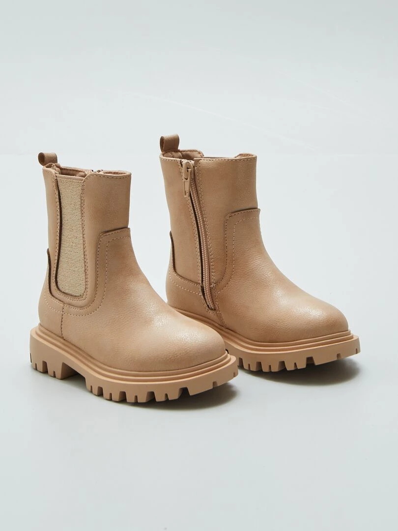 Boots chelsea avec semelle crantée Beige