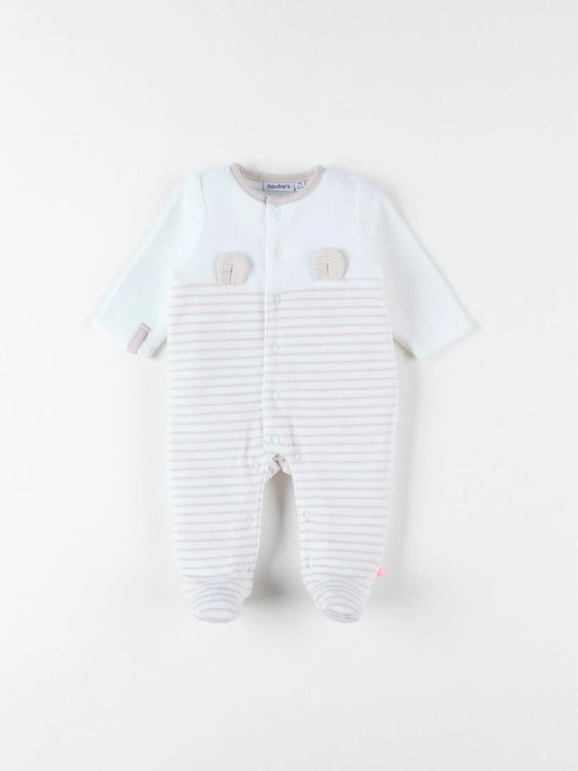 Pyjama 1 pièce rayé en velours écru/greige Noukie's Beige