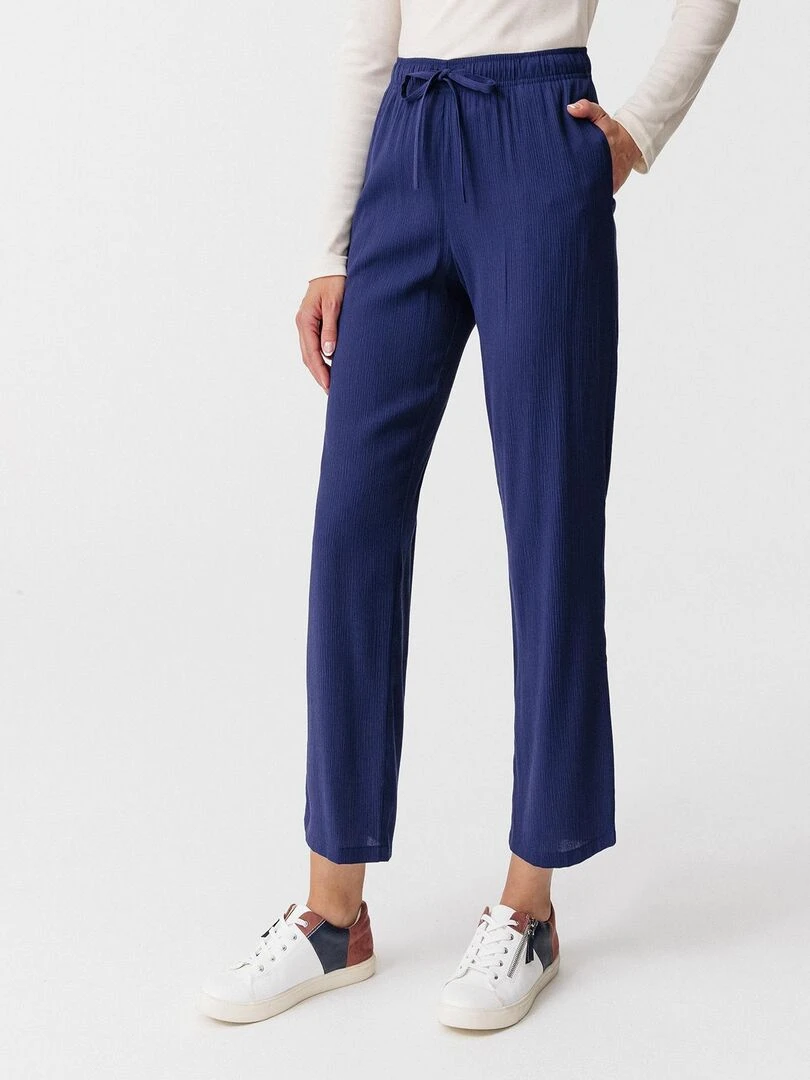 Pantalon fluide crépon Damart Bleu marine
