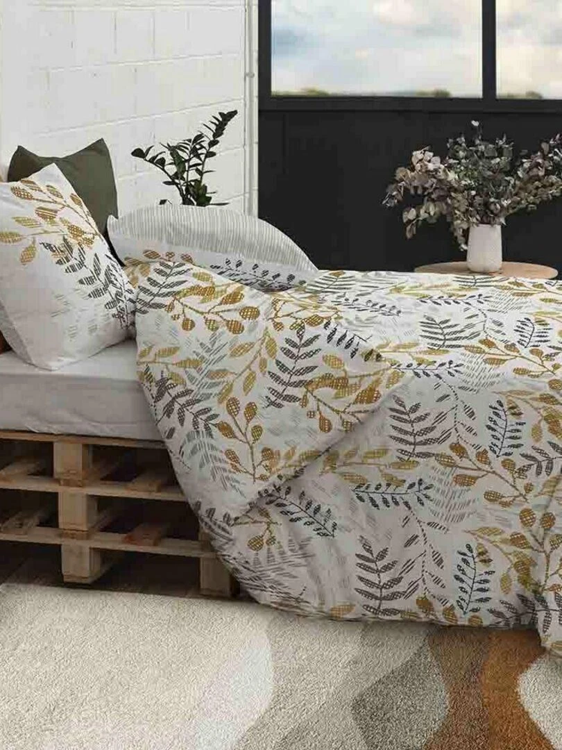 Housse de couette 240x260 cm + 2 taies d'oreiller 65x65 cm Coton Bio Eloa   Jaune