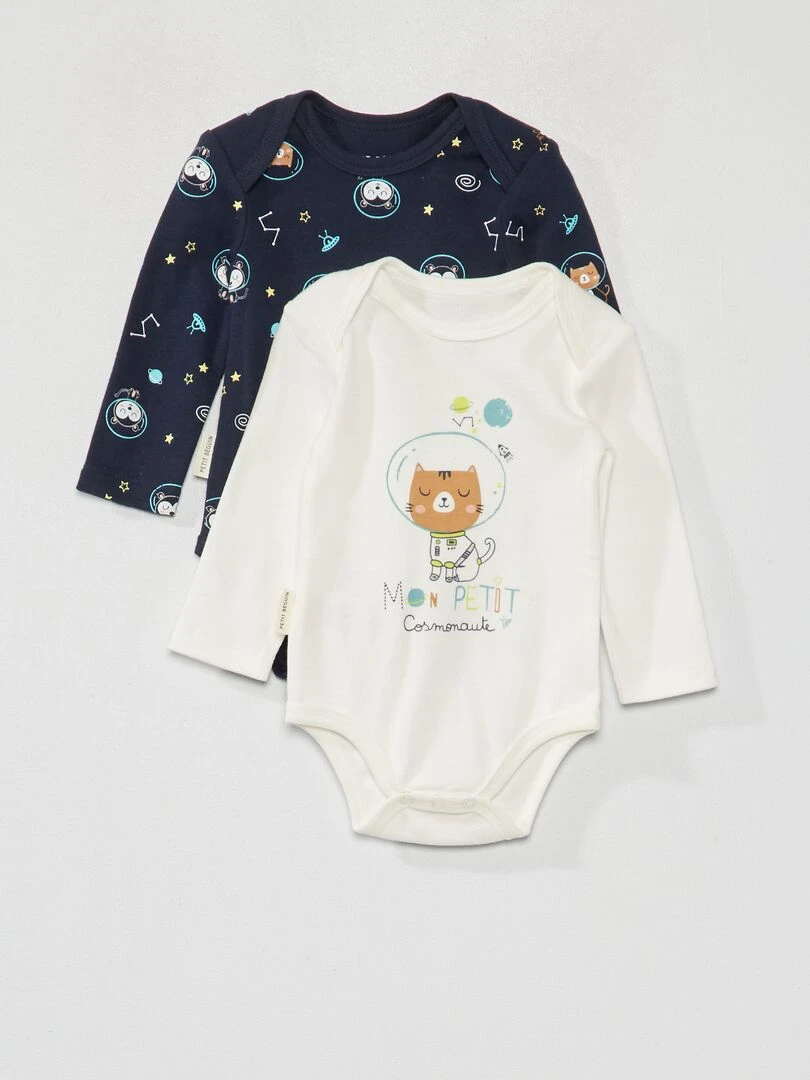 Lot de 2 bodies 'Petit Beguin' bleu/blanc