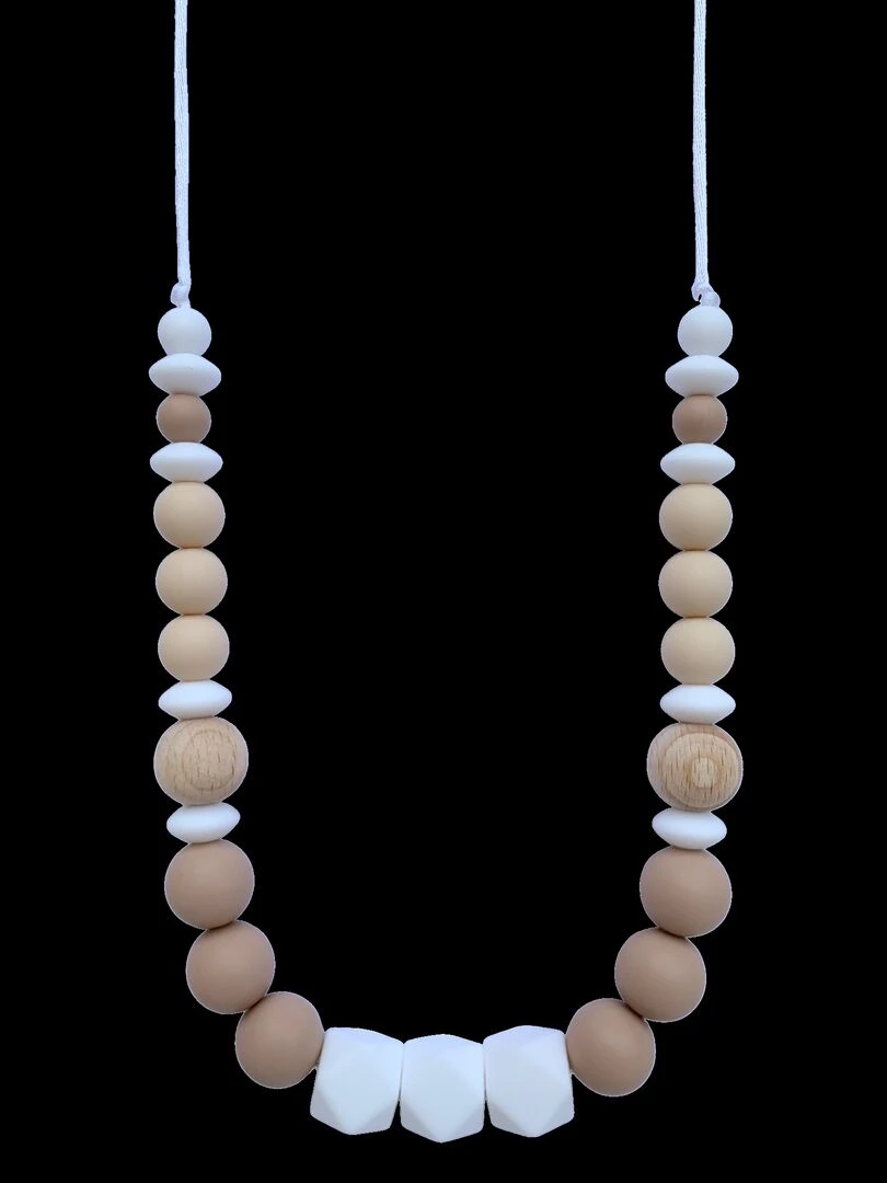 Collier d'allaitement ou de portage silicone et bois 'Naturel' Beige