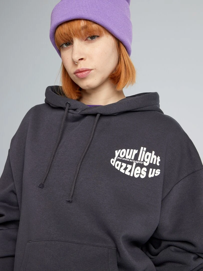 Sweat oversize à capuche imprimé   Noir