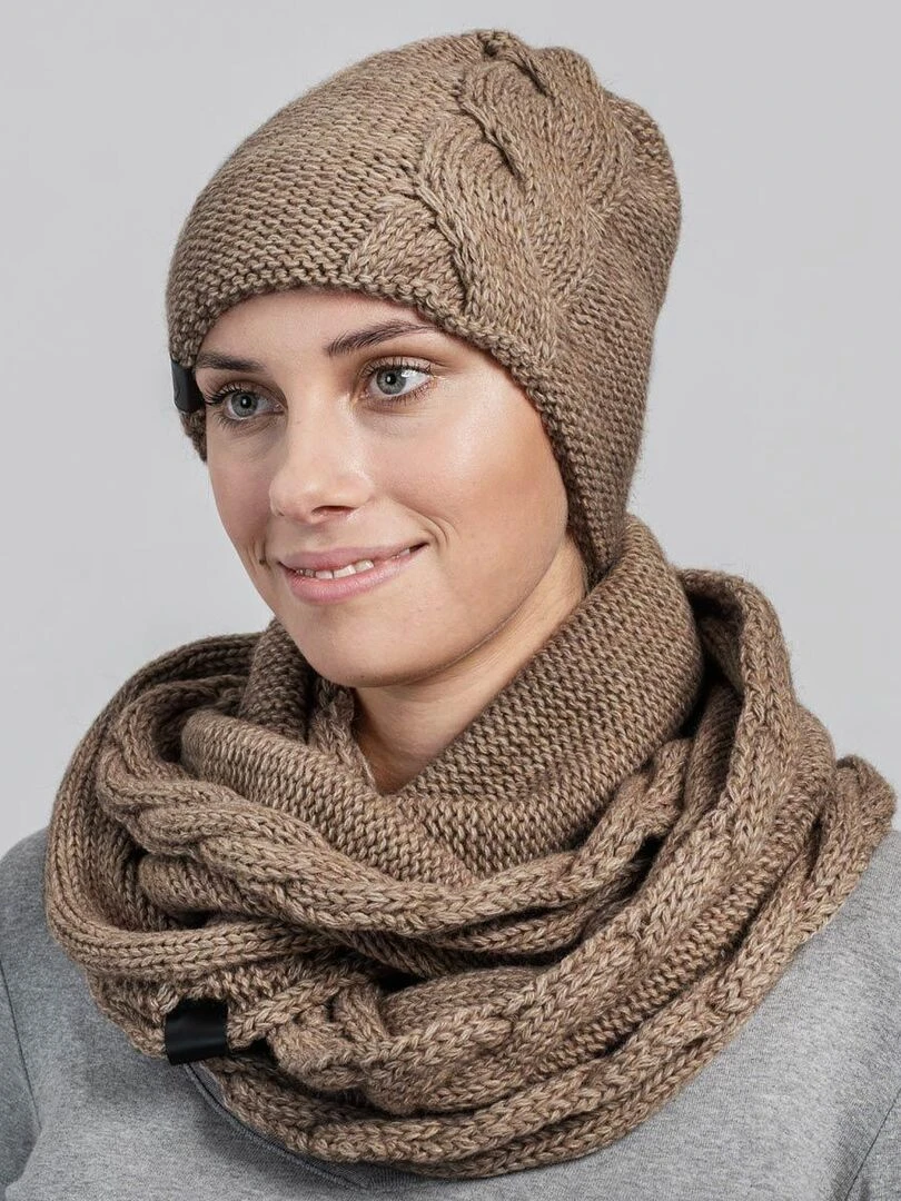 Ensemble Snood Bonnet Moyna Made in UE Marron