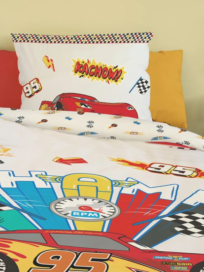 Housse de couette Cars Disney 140x200 cm   100% Coton   Blanc et rouge   Blanc