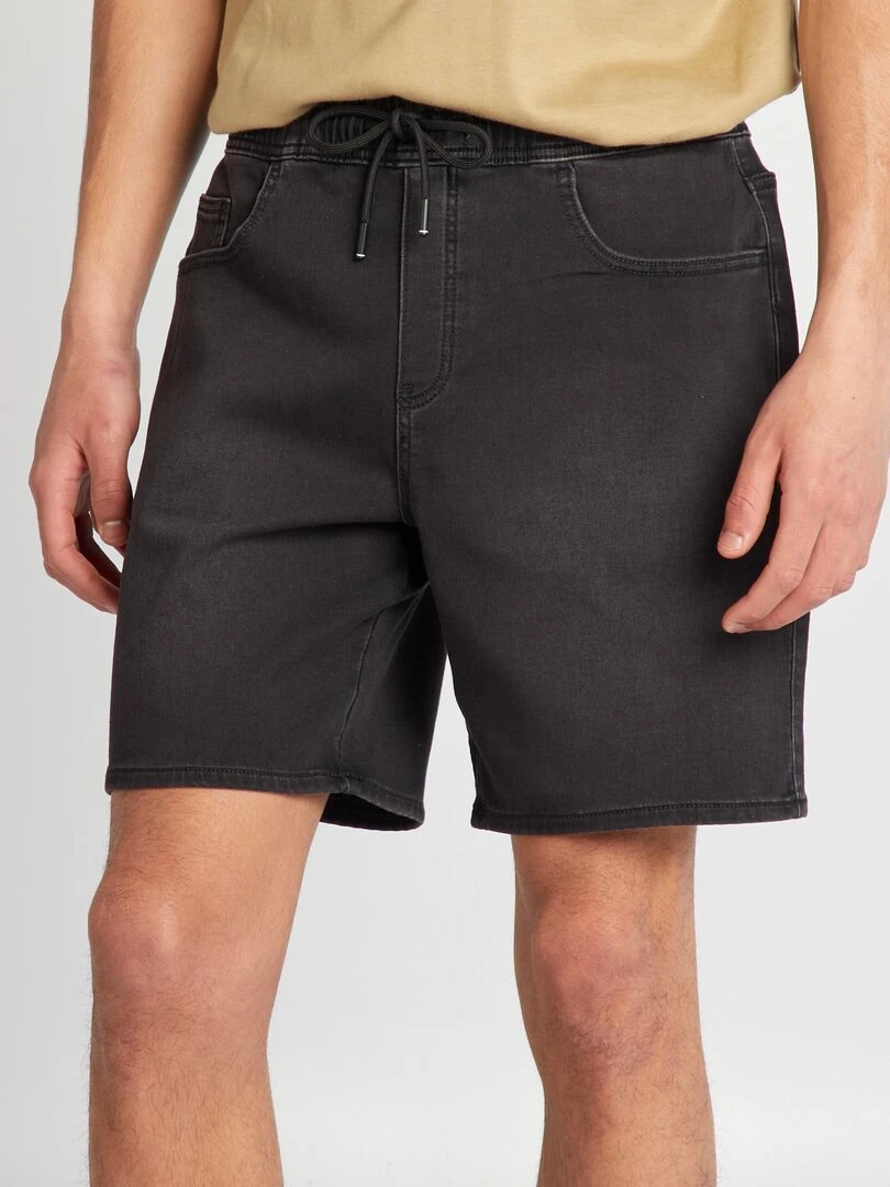 Bermuda en jean à taille élastiquée Noir