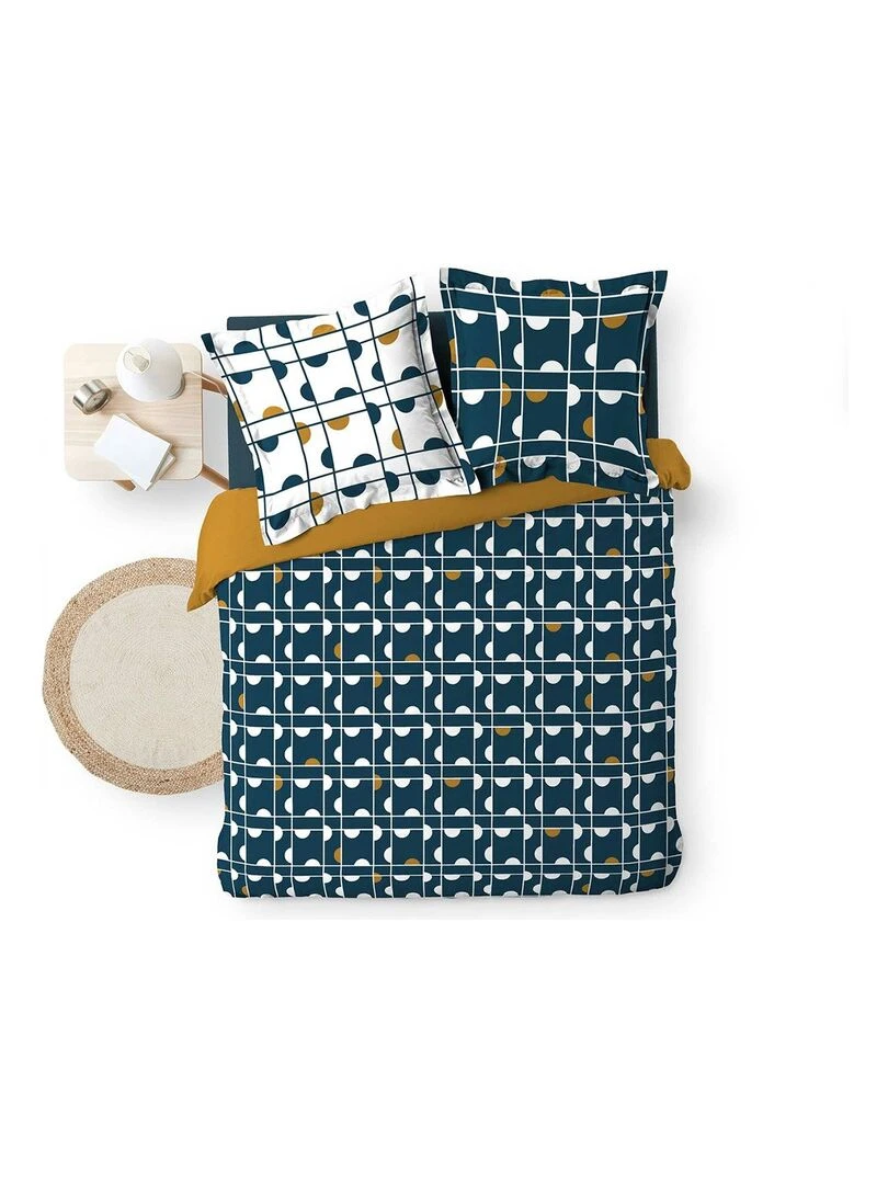 Housse de couette 240x220 Gabi + 2 taies coton   Bleu