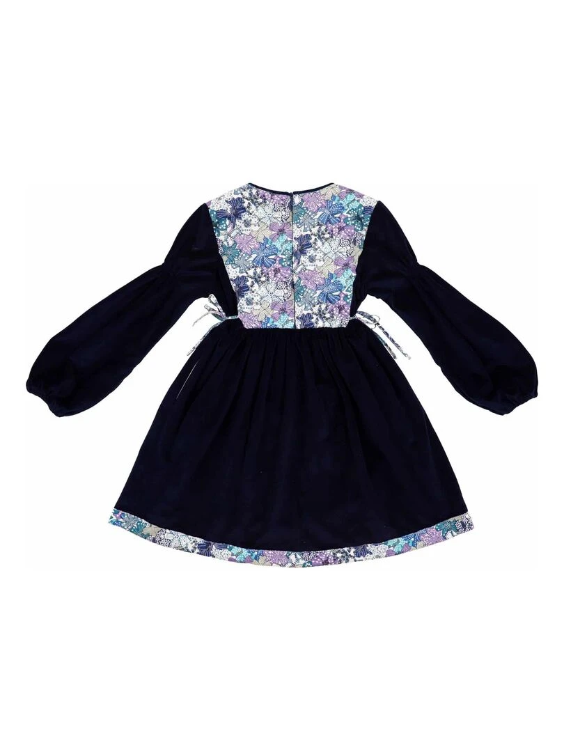 Robe Hiver Fille  Velours Bleu Marine Liberty Fleuri Lilas  MARGOT   'LA FAUTE A VOLTAIRE'   Bleu marine