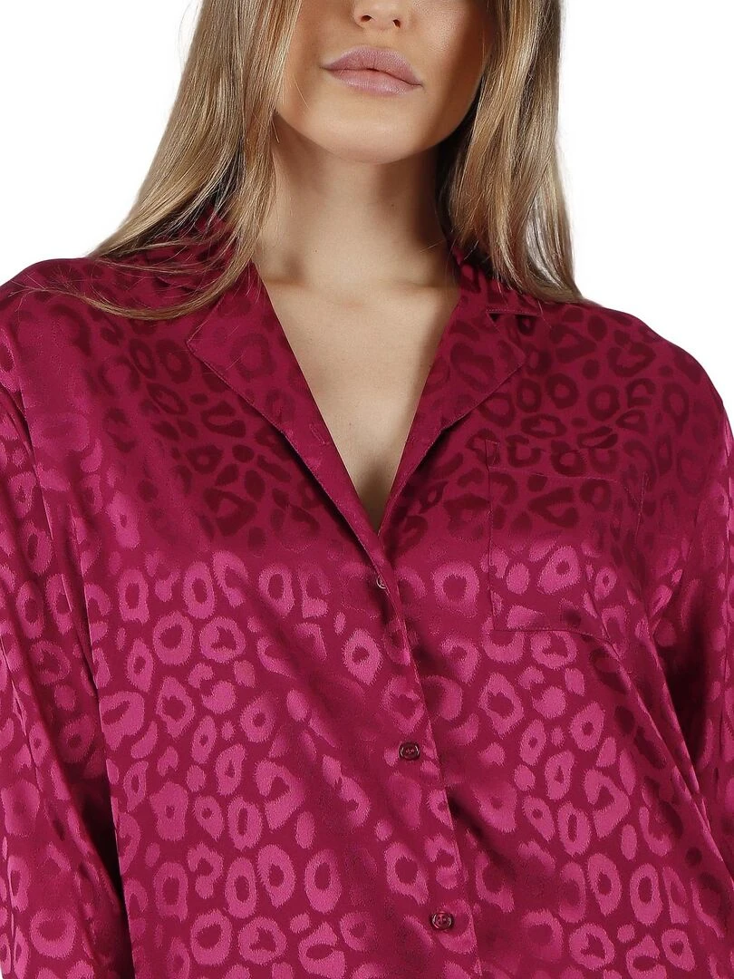 Pyjama pantalon chemise Satin Leopard   Bordeaux