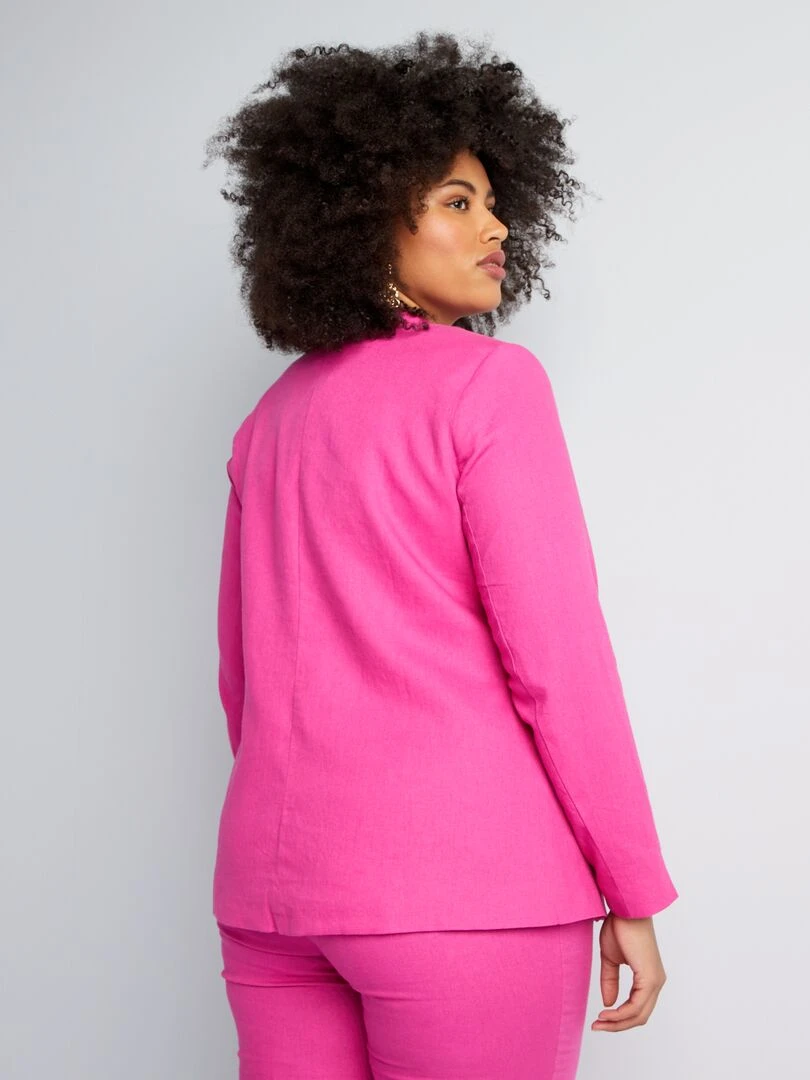 Veste de tailleur à col droit avec lin   Rose