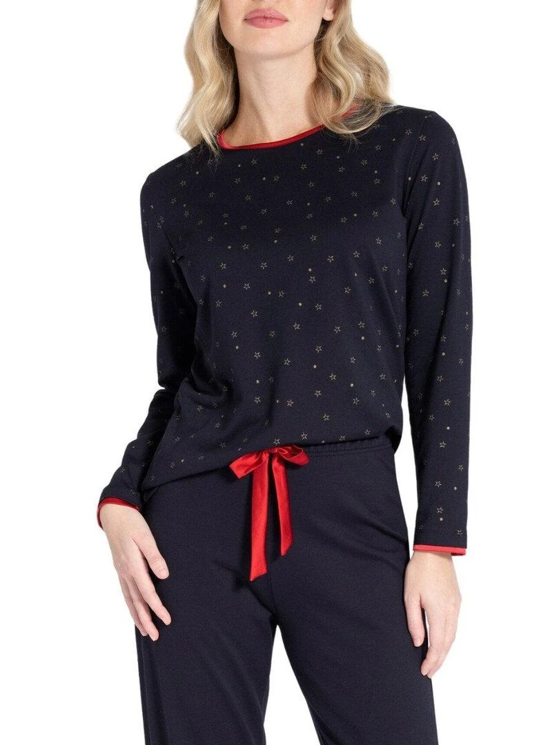 Pyjama en coton et modal avec étoiles dorées Masae   Bleu