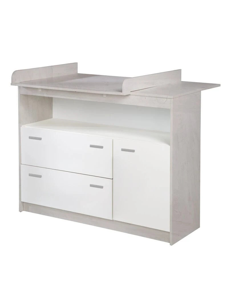 ROBA Commode á langer "Julia" avec Plan Amovible 2 Tiroirs 1 Porte Hauteur à langer 90.5 cm Blanc