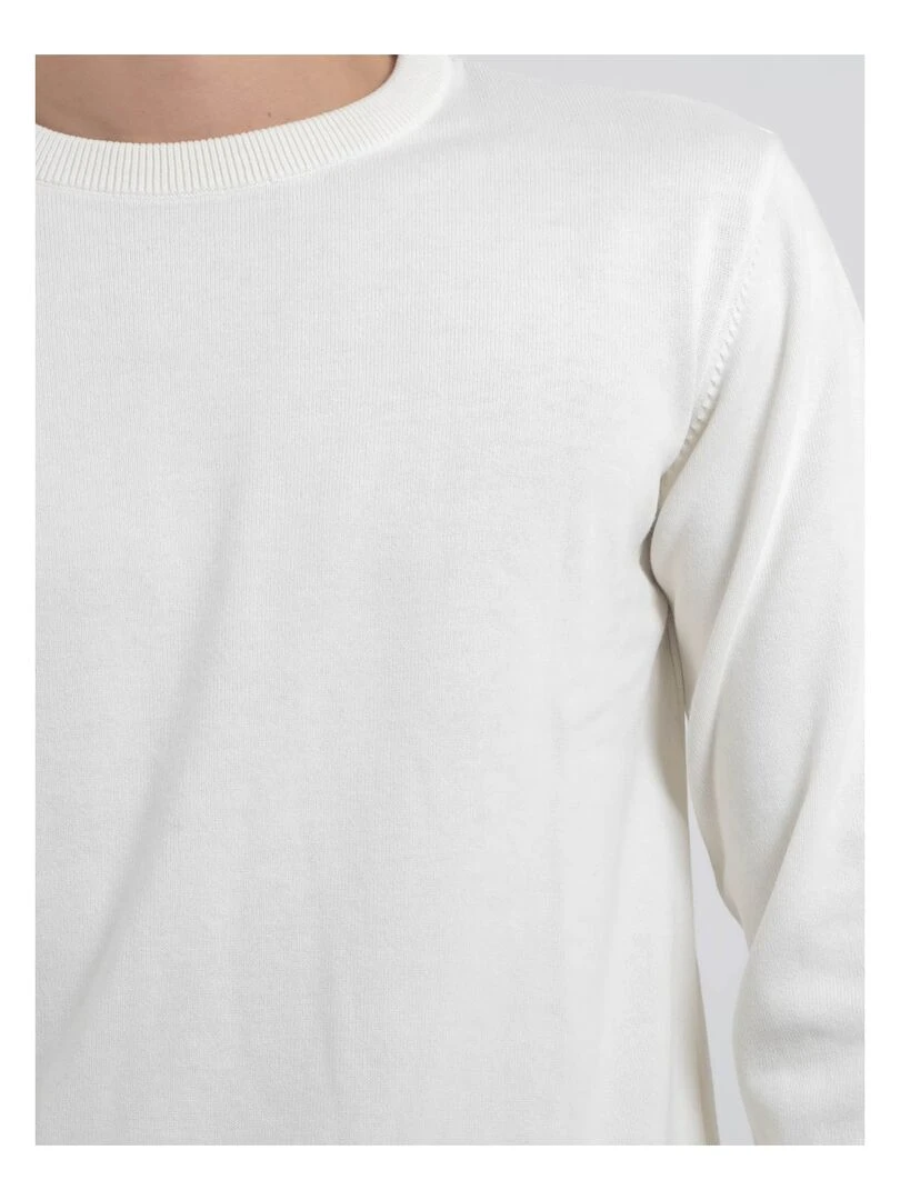 Pull col rond pur coton LADARKO   Ecru