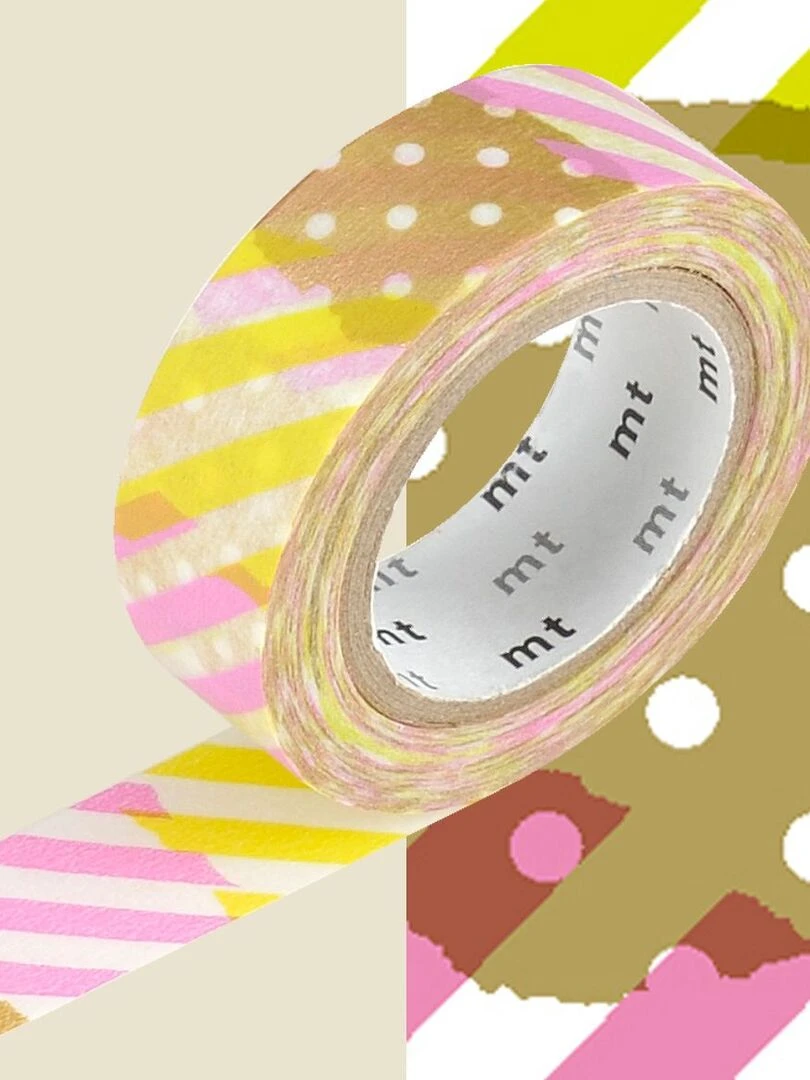 Masking tape à pois et rayures   Rose et jaune   1 5 cm x 7 m   N/A