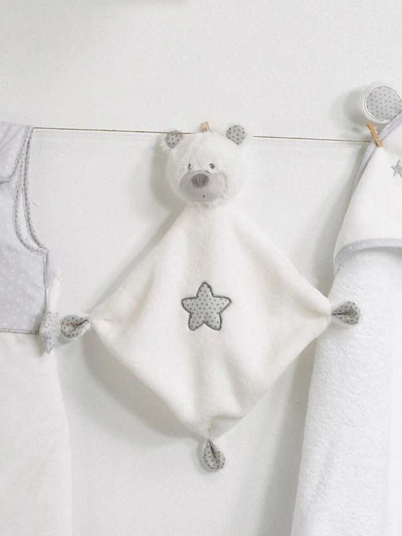Doudou mouchoir Ours en velours blanc SAUTHON Blanc